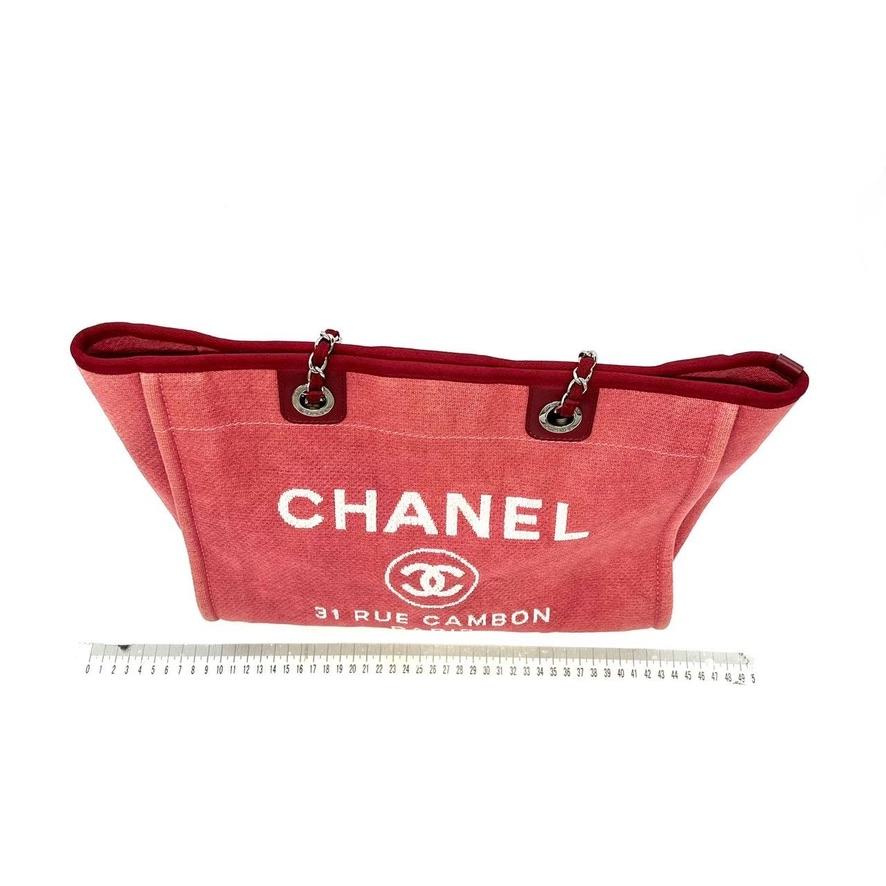 Chanel Deauville Tote Red Canvas with Metelasse Chain 1