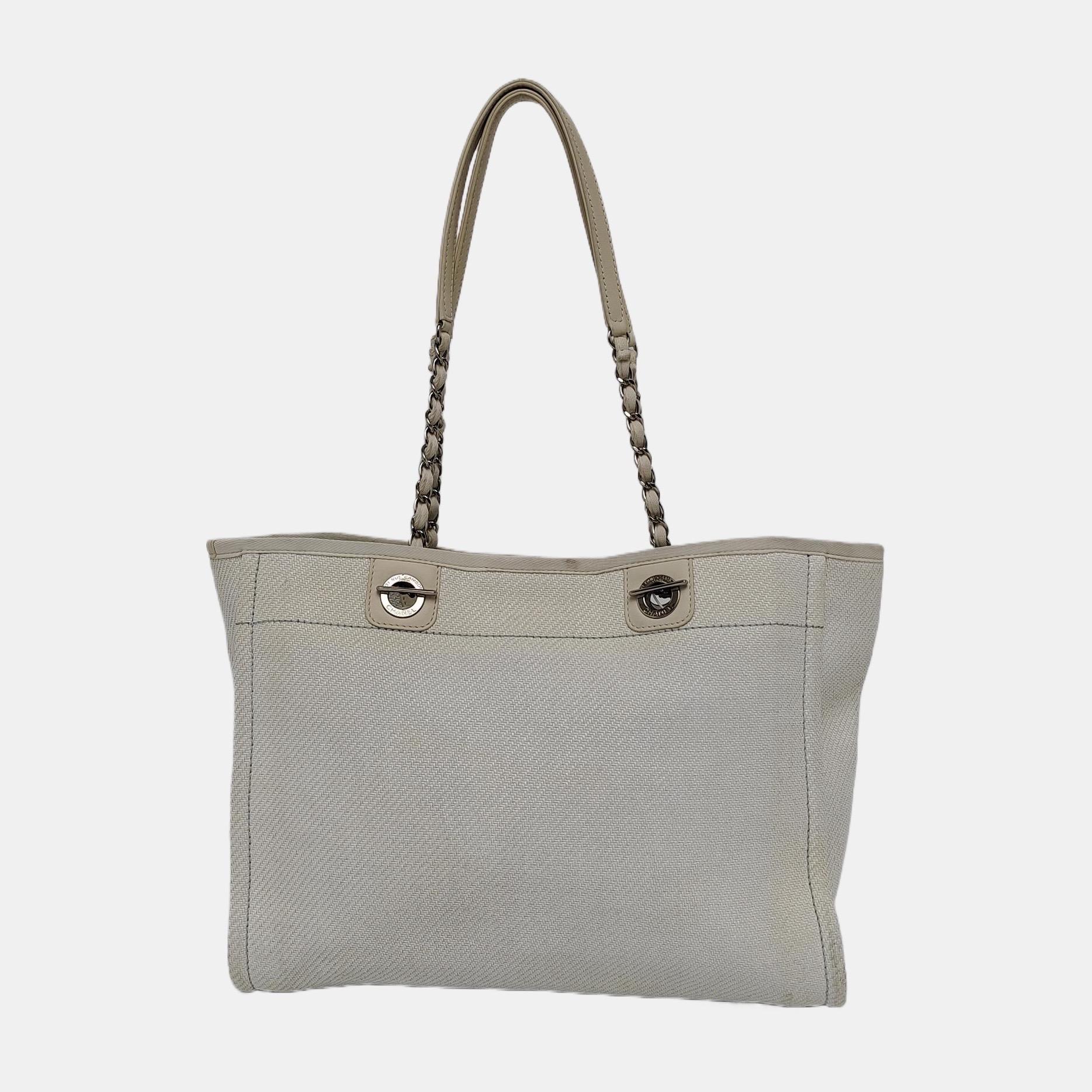 Gray Chanel Deauville Tote Small Light Blue Denim Top Handle