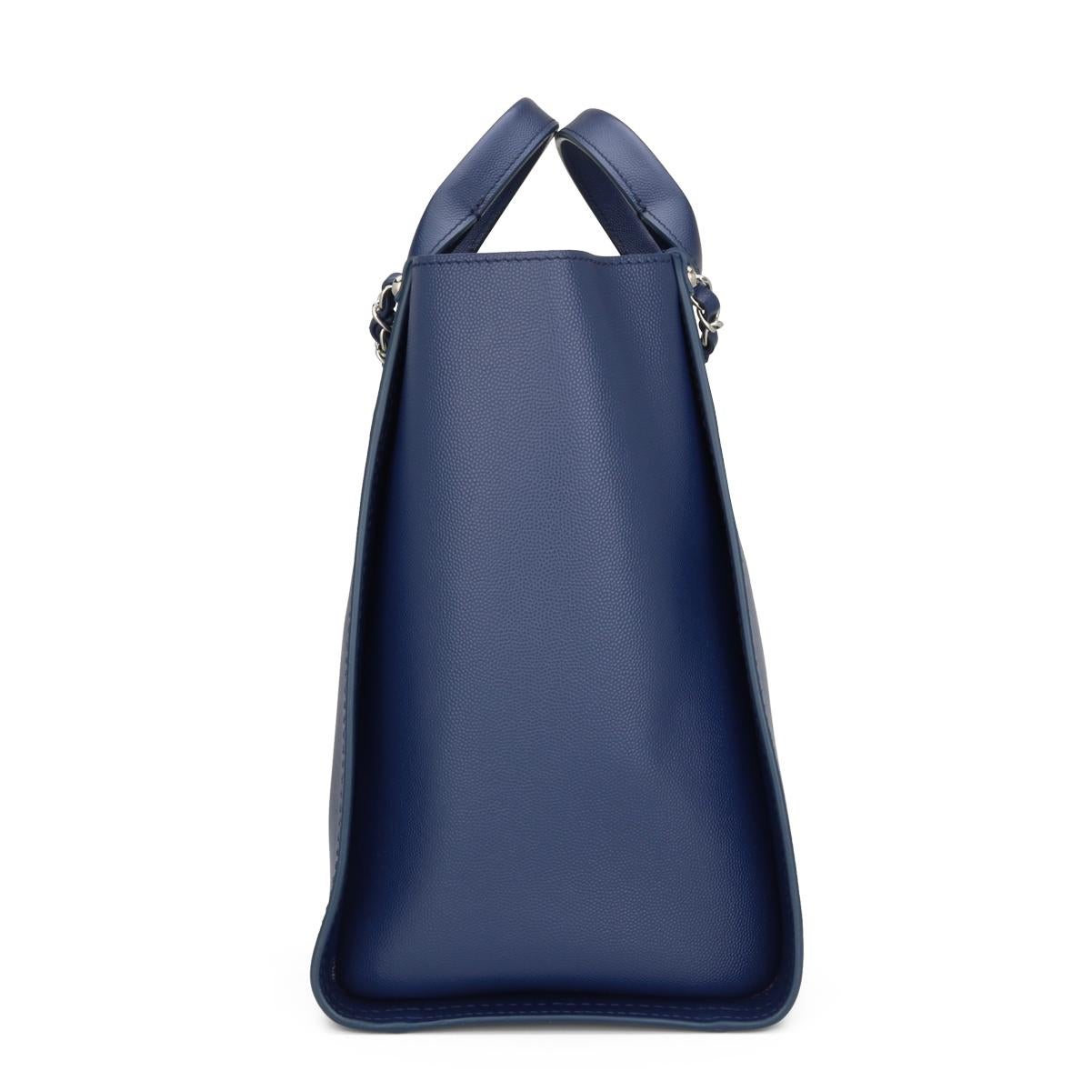 CHANEL Deauville Tote Small Navy Blue Caviar Studded with Silver Hardware 2018 For Sale 1
