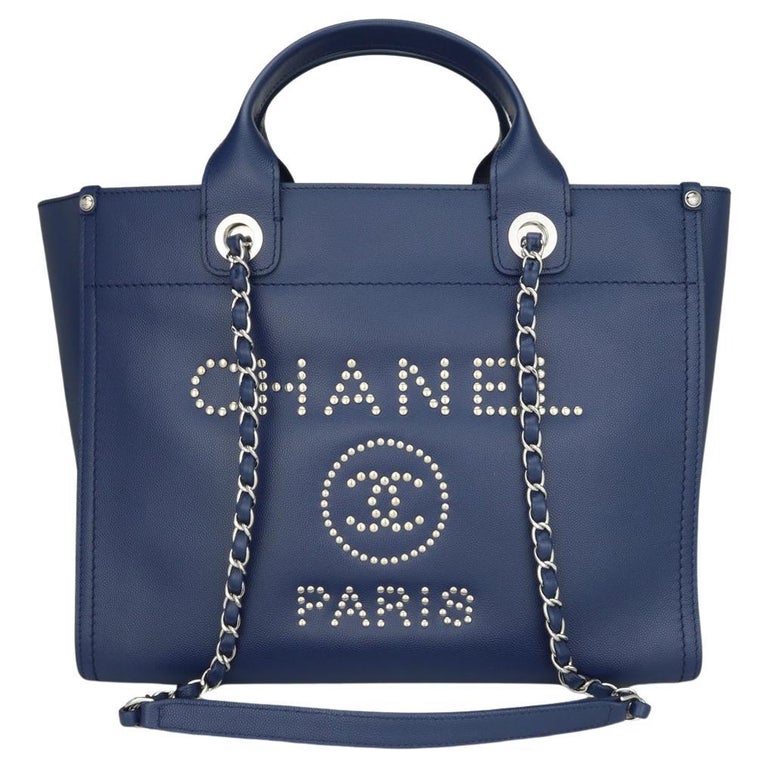Leather Handbags Chanel Blue Bag 2018 CHANEL Deauville Tote Small