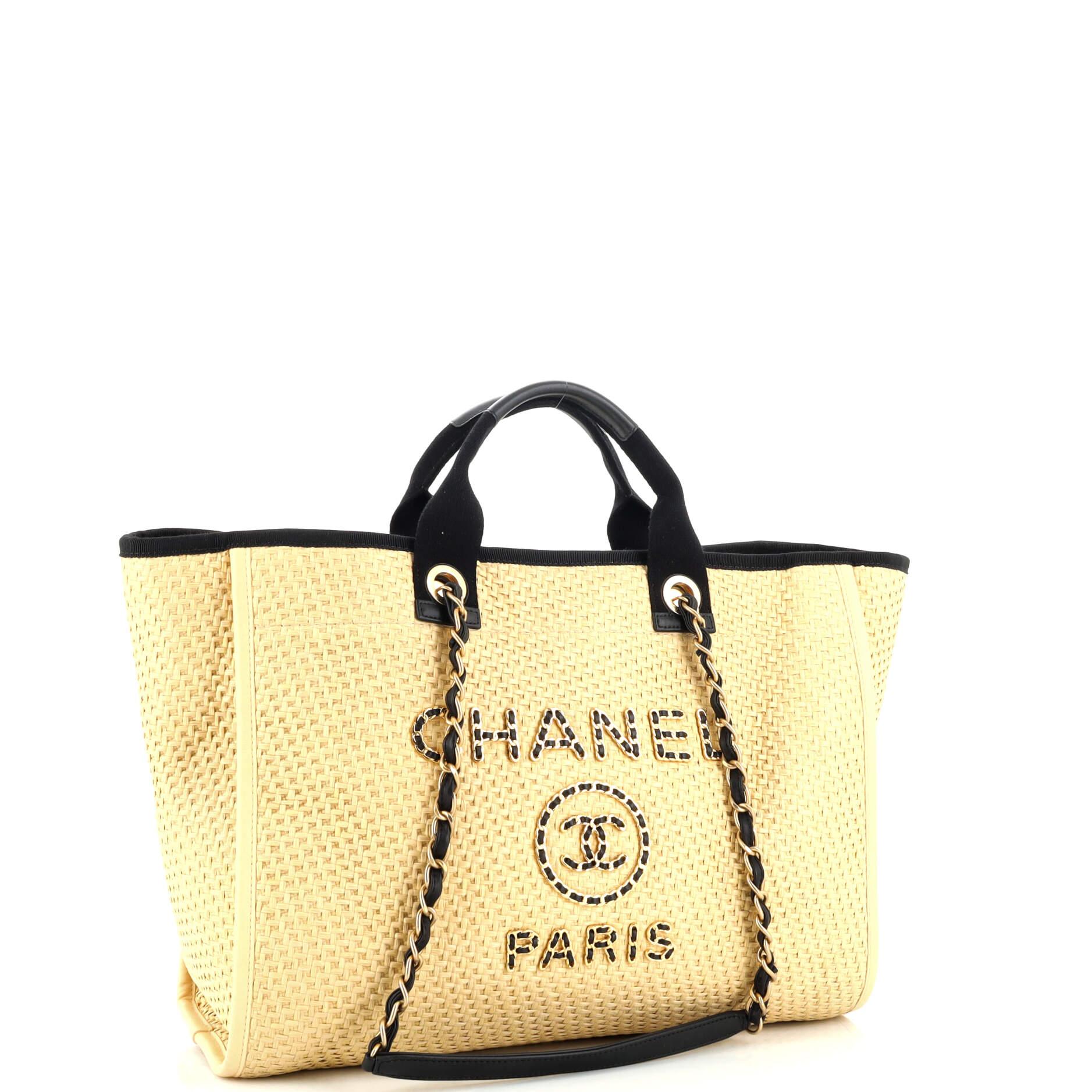 Chanel Deauville Tote Straw with Chain Detail Medium In Good Condition In NY, NY