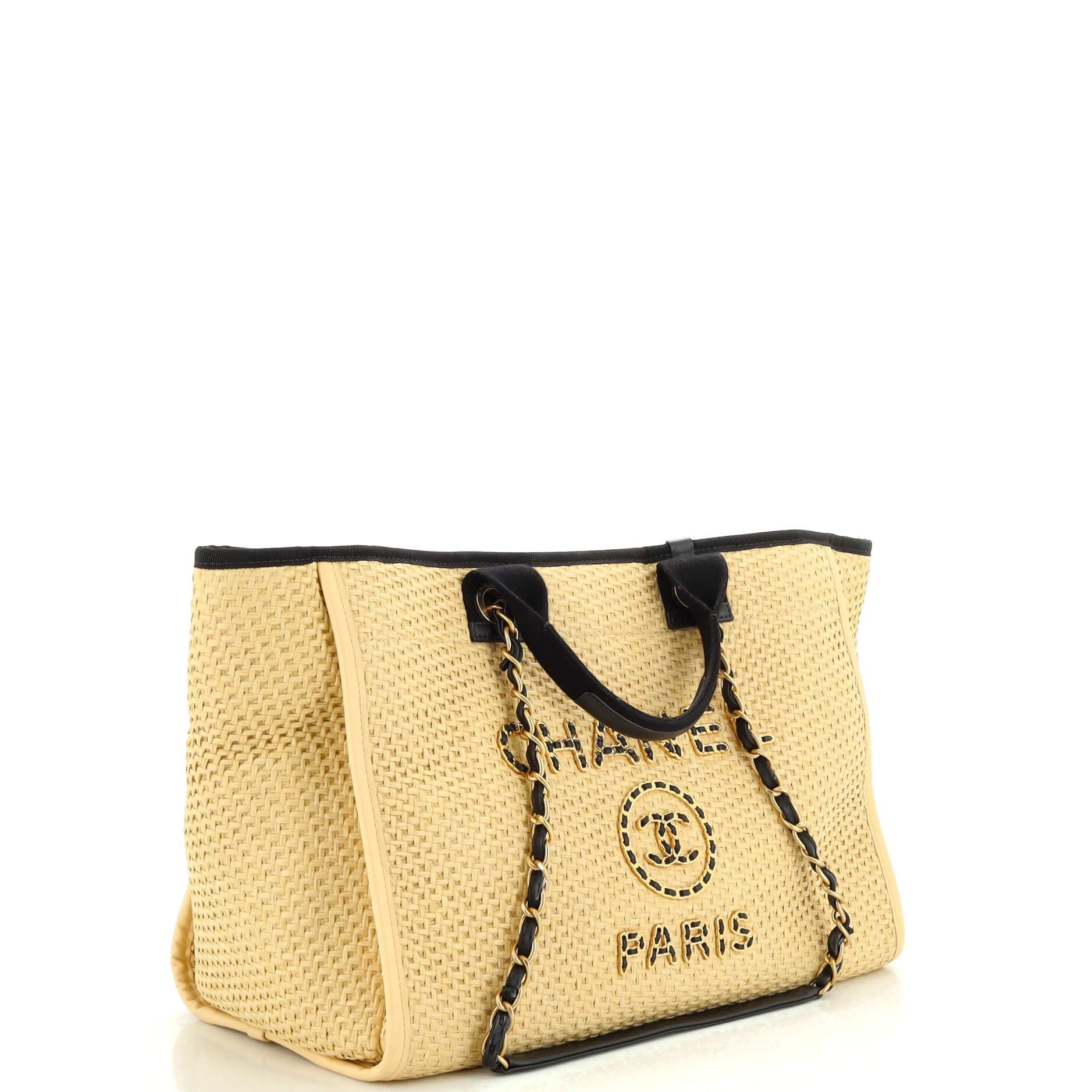 Chanel Deauville Tote Straw with Chain Detail Medium In Good Condition In NY, NY