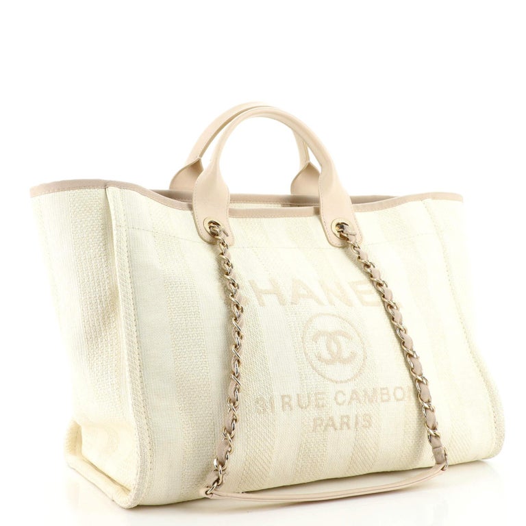 CHANEL Mixed Fibers Striped Deauville Tote