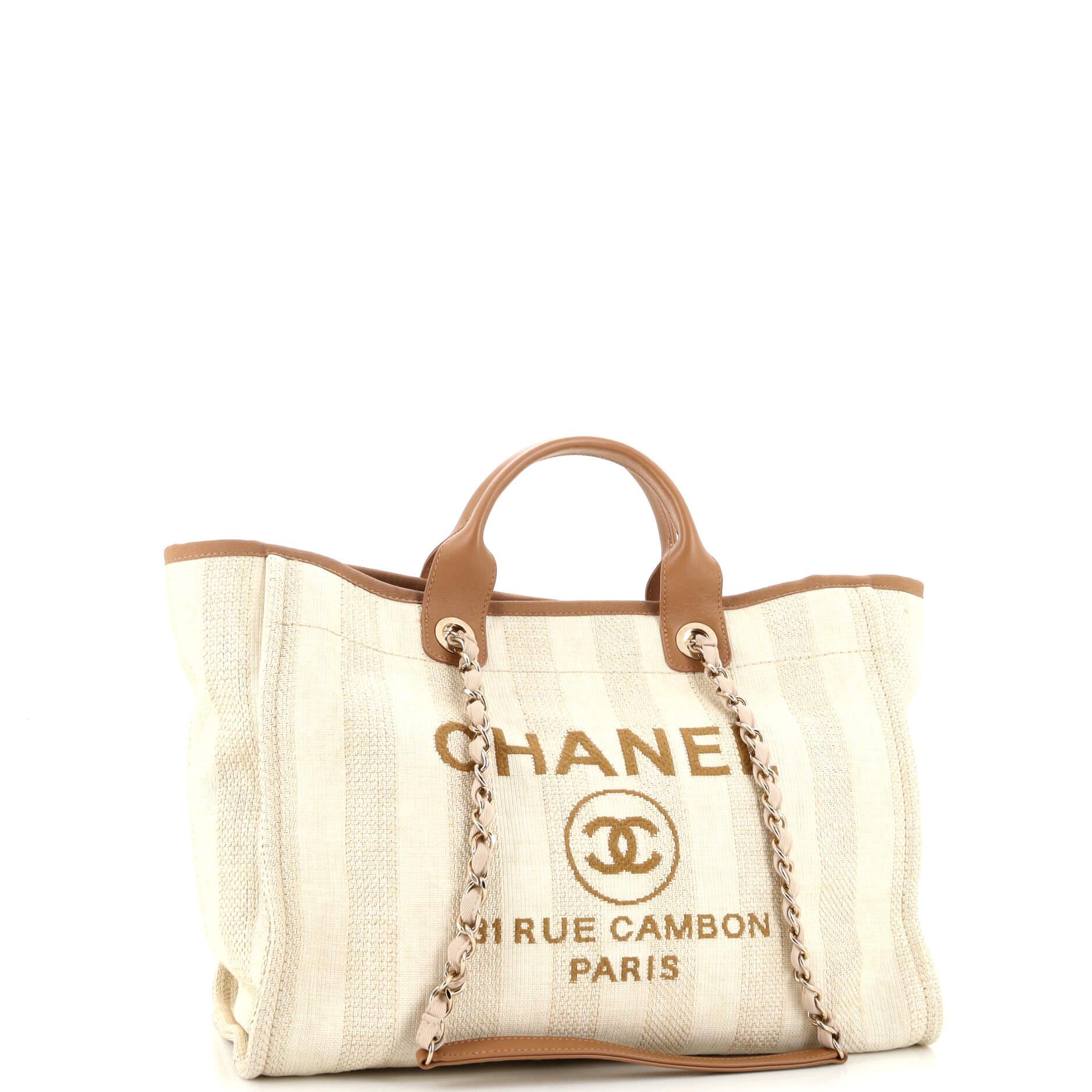 Chanel Deauville Tote Striped Mixed Fibers Medium In Good Condition In NY, NY