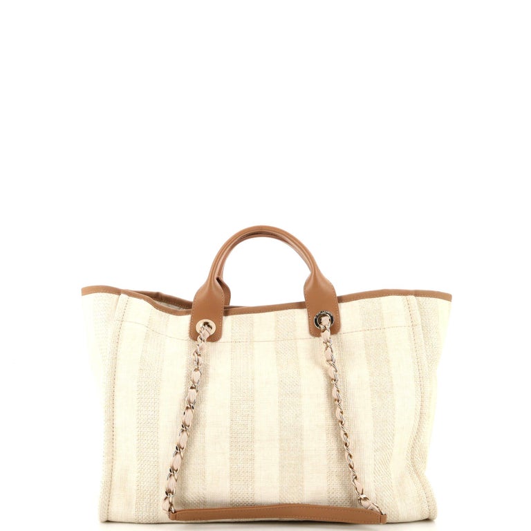 CHANEL Mixed Fibers Striped Deauville Tote