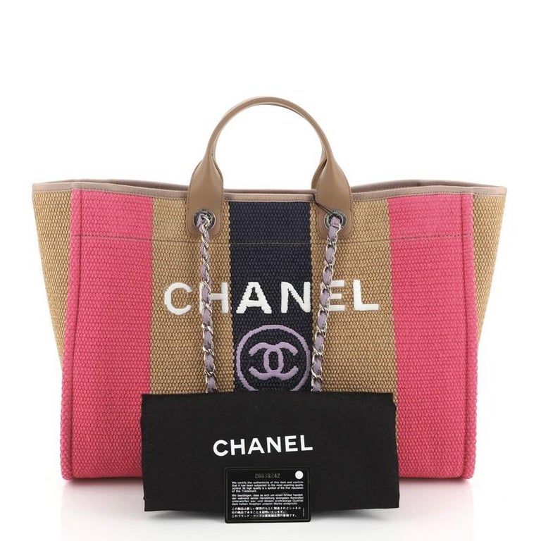 Chanel Deauville Tote Striped Viscose Canvas Large