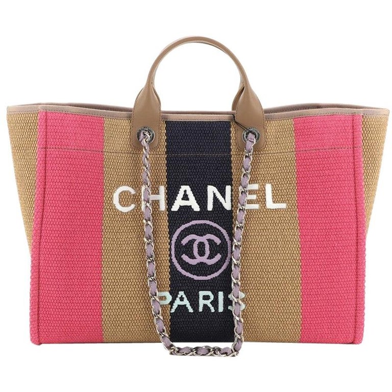 Chanel Deauville Tote Striped Viscose Canvas Large at 1stDibs