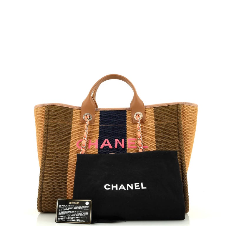 Chanel Deauville Tote Striped Viscose Canvas Medium at 1stDibs