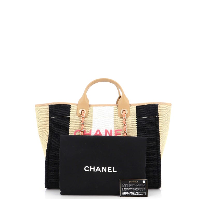 Chanel Deauville Tote Striped Viscose Canvas Medium For Sale at 1stDibs