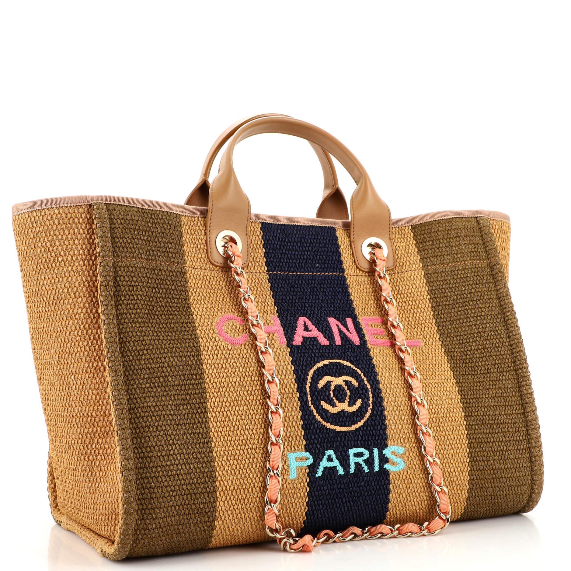 Chanel Deauville Tote Striped Viscose Canvas Medium In Good Condition In NY, NY