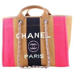Chanel Deauville Tote Striped Viscose Canvas Medium