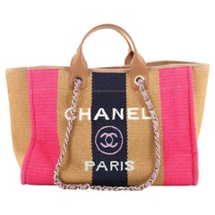 Chanel Deauville Tragetasche Gestreiftes Viskose-Leinwand Medium