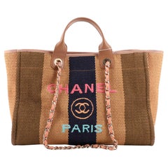Chanel Deauville Tote Striped Viscose Canvas Medium
