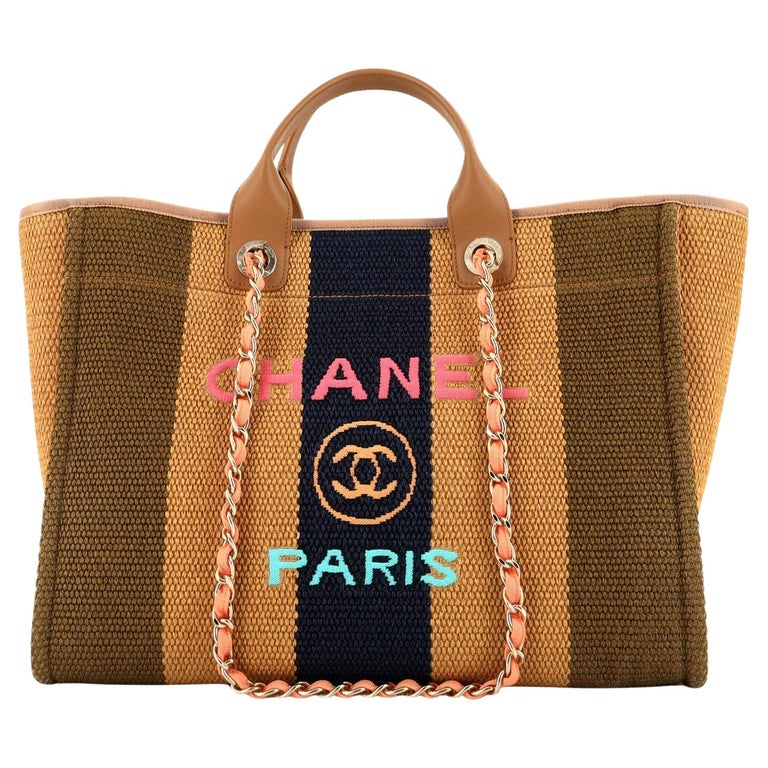 Chanel Deauville Tote Striped Viscose Canvas Medium at 1stDibs