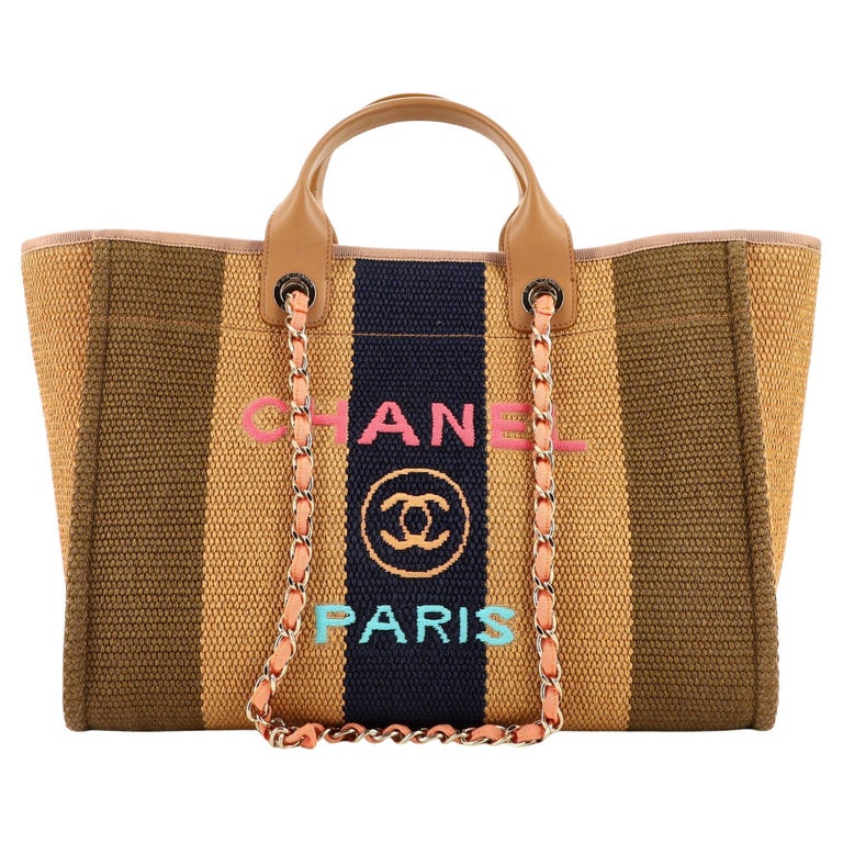 Chanel Deauville Tote Striped Viscose Canvas Medium at 1stDibs