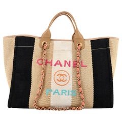 Chanel Deauville Tote Striped Viscose Canvas Medium