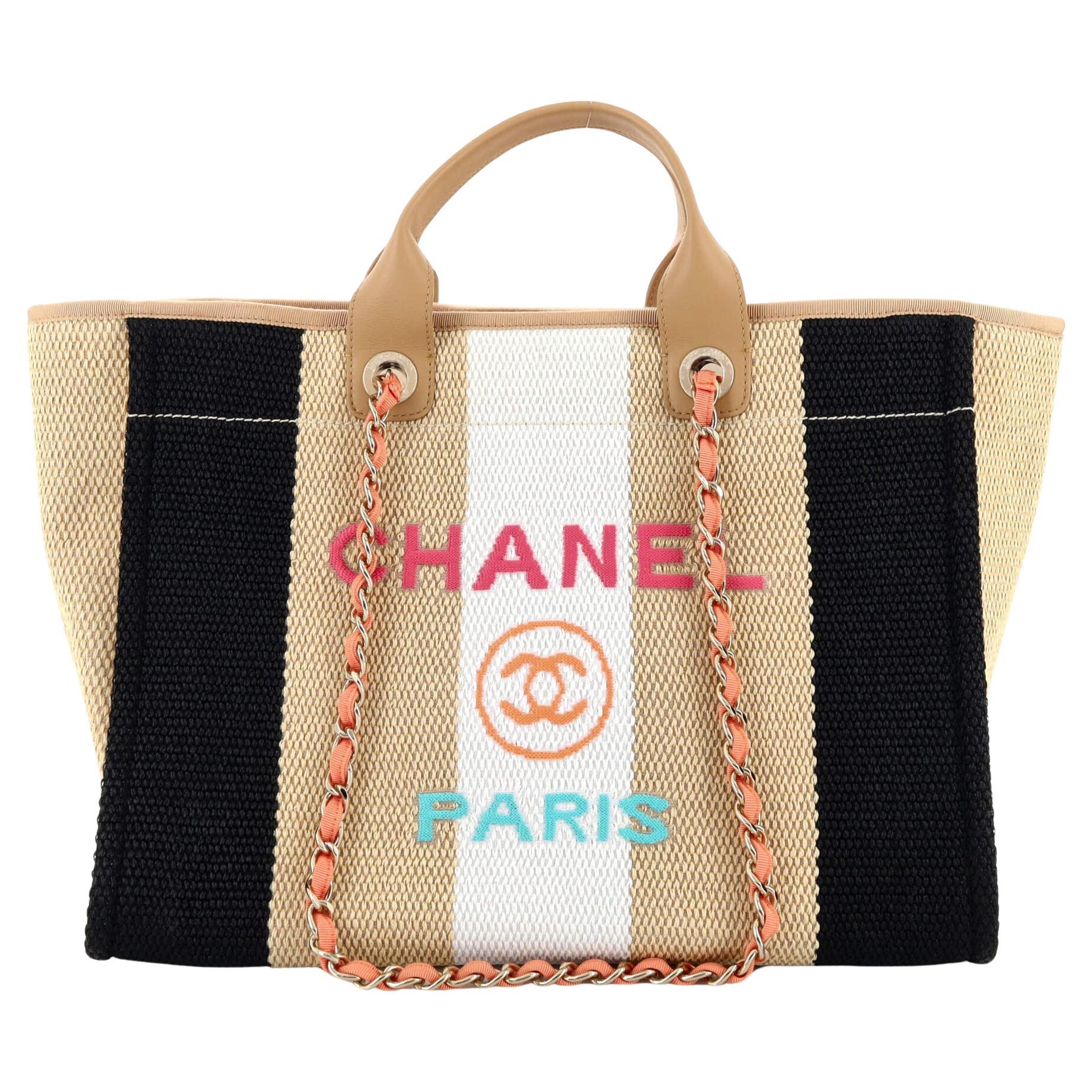 Chanel Deauville Tote Striped Viscose Canvas Medium For Sale at 1stDibs