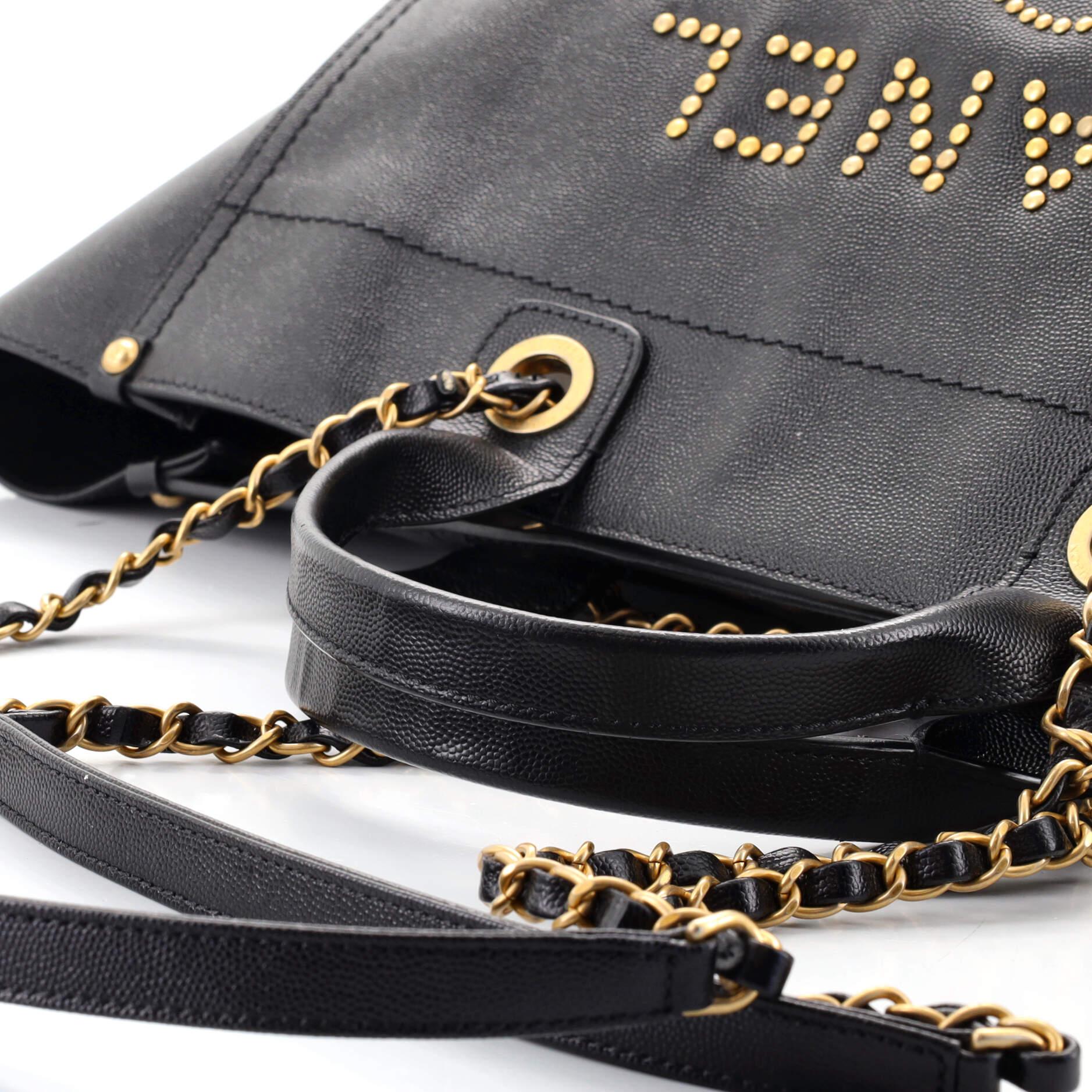 Chanel Deauville Tote Studded Caviar Medium In Fair Condition In NY, NY