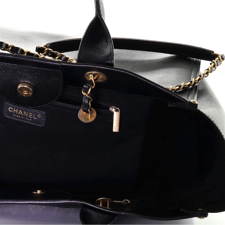 Chanel Deauville Tote Studded Caviar Large Black 427211