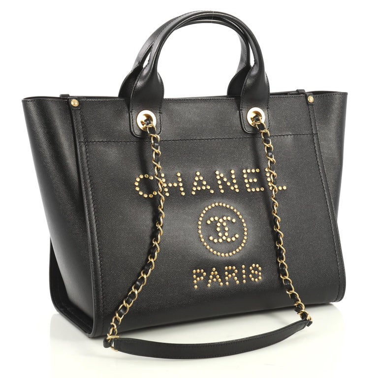 CHANEL Deauville Tote Medium Black Caviar Brushed Gold Hardware