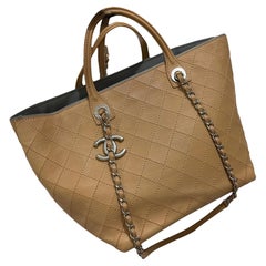Chanel Deauville Tote Wild Stitch Beige Leather Silver Hardware