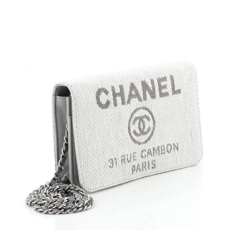 Gray Chanel Deauville Wallet on Chain Raffia