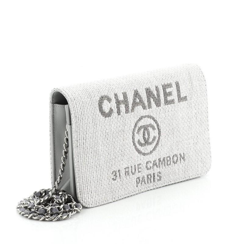 Gray Chanel Deauville Wallet on Chain Raffia