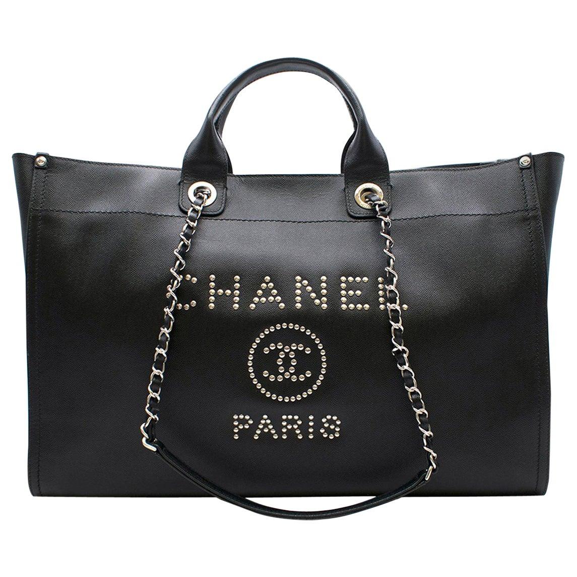 Chanel "Deauville" XL Black Studded Bag