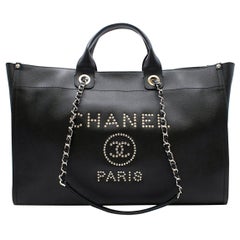 Chanel "Deauville" XL Black Studded Bag