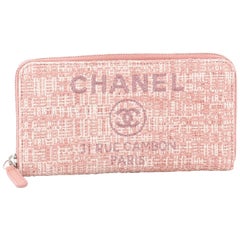 Chanel Deauville Zip Around Wallet Raffia Long