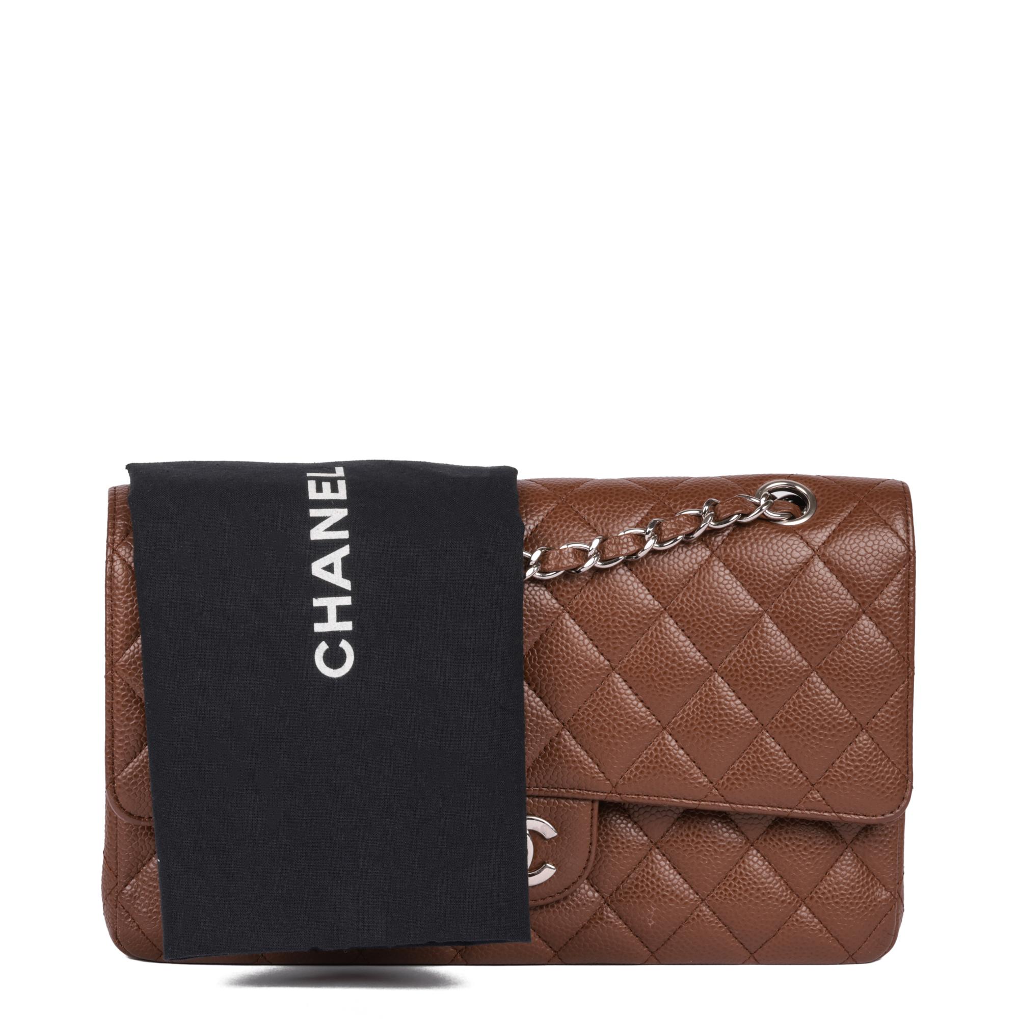 CHANEL Deep Caramel Quilted Caviar Leather Medium Classic Double Flap Bag 10
