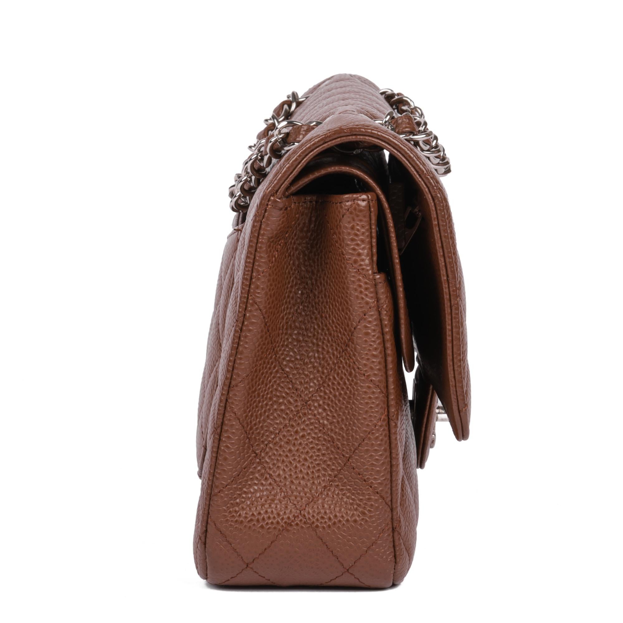 CHANEL Deep Caramel Quilted Caviar Leather Medium Classic Double Flap Bag In Excellent Condition In Bishop's Stortford, Hertfordshire