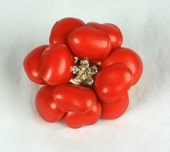 Maison Gripoix for Chanel Deep Coral Nacre Camellia Pendant Brooch