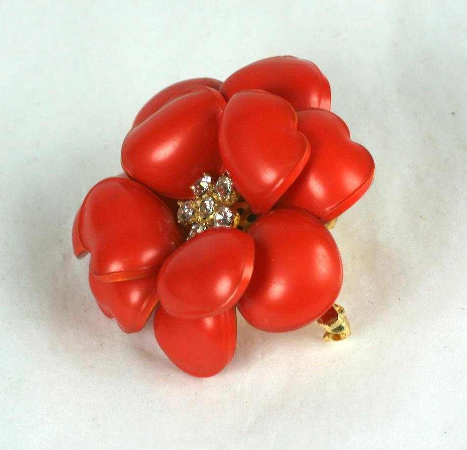 Modern  Maison Gripoix for Chanel Deep Coral Nacre Camellia Pendant Brooch For Sale