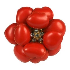 Maison Gripoix for Chanel Deep Coral Nacre Camellia Pendant Brooch