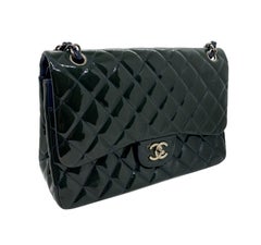 Chanel Deep Marine Patent Leather Jumbo Classic Double Flap Bag