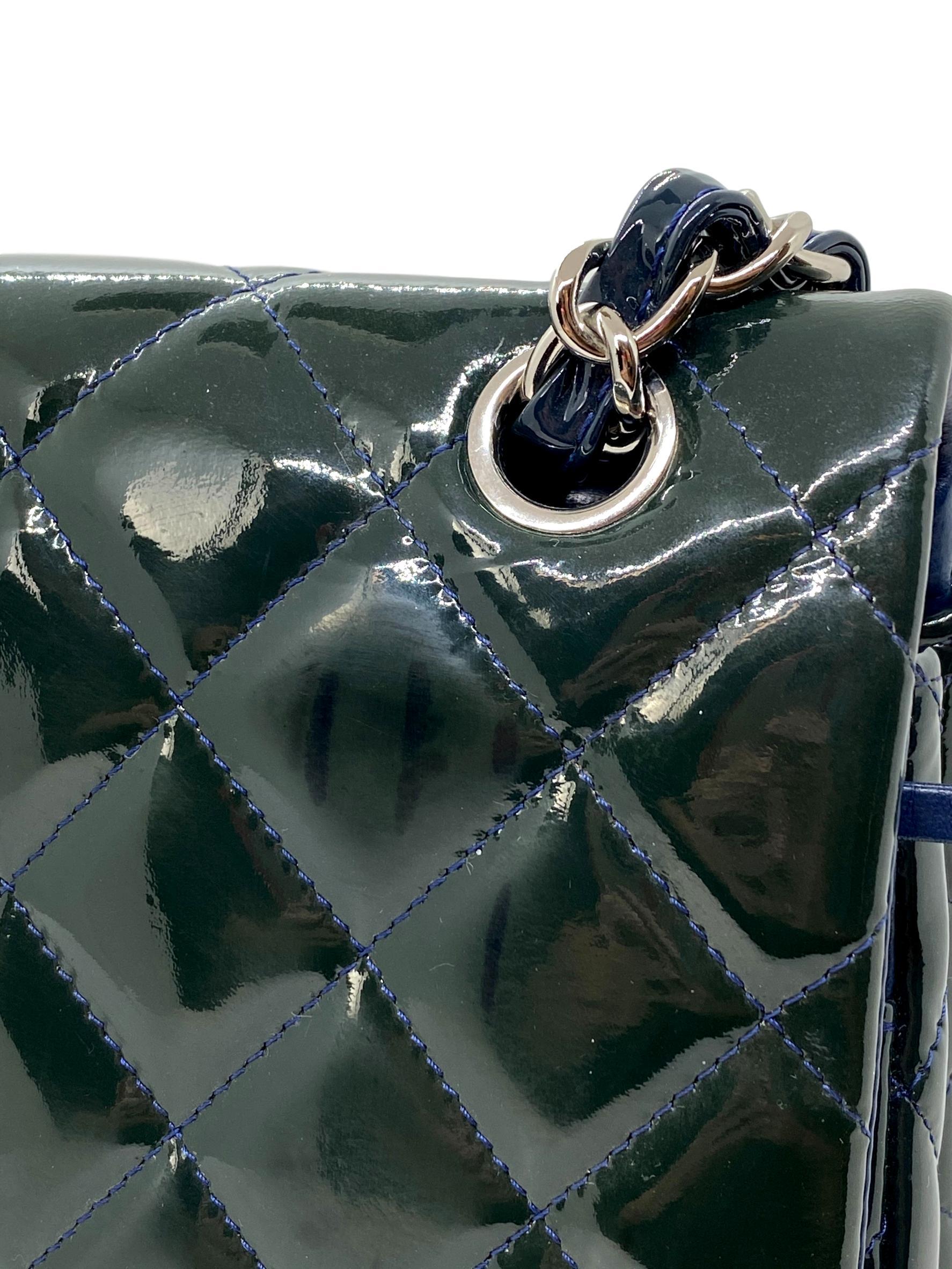 Black Chanel Deep Marine Patent Leather Jumbo Classic Double Flap Bag