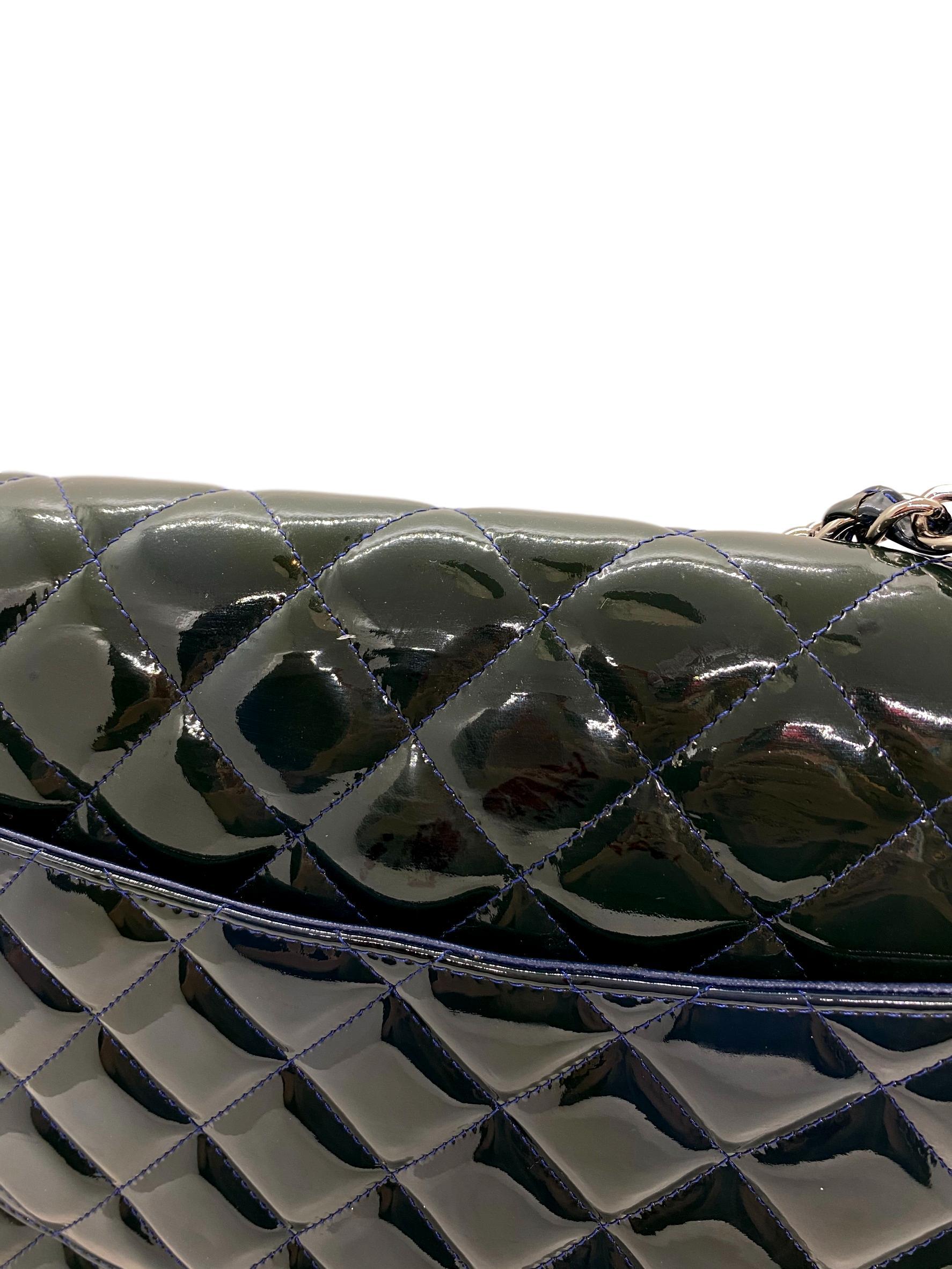Women's or Men's Chanel Deep Marine Patent Leather Jumbo Classic Double Flap Bag