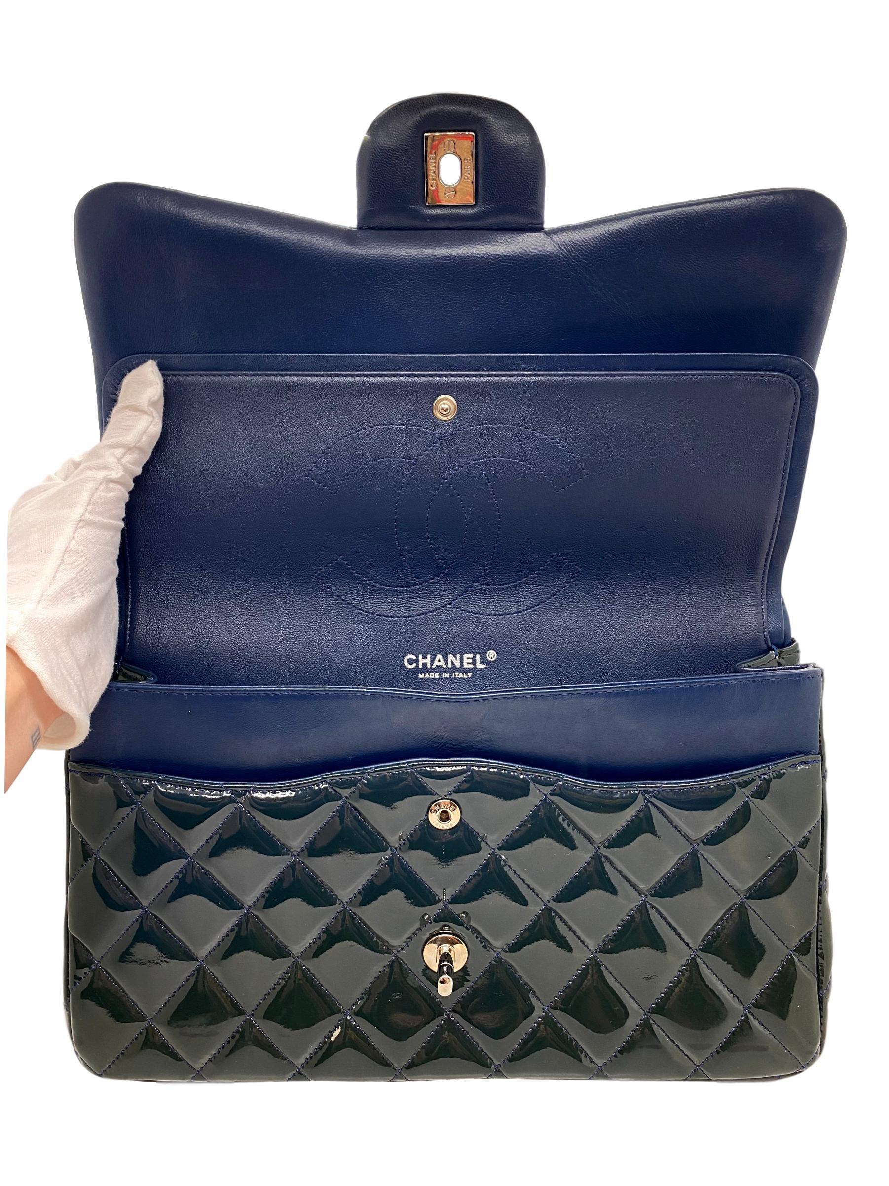 Chanel Deep Marine Patent Leather Jumbo Classic Double Flap Bag 1