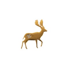 Chanel Deer Brooch in Gold Metal & Swarovski Strass, 2001