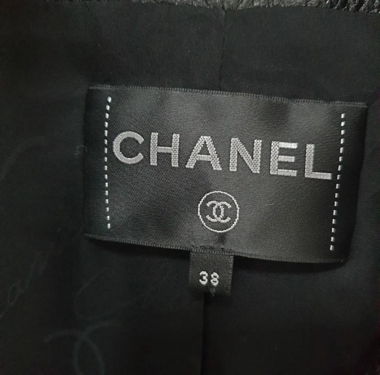 Black Chanel Deer Leather Tweed Collar Jacket For Sale