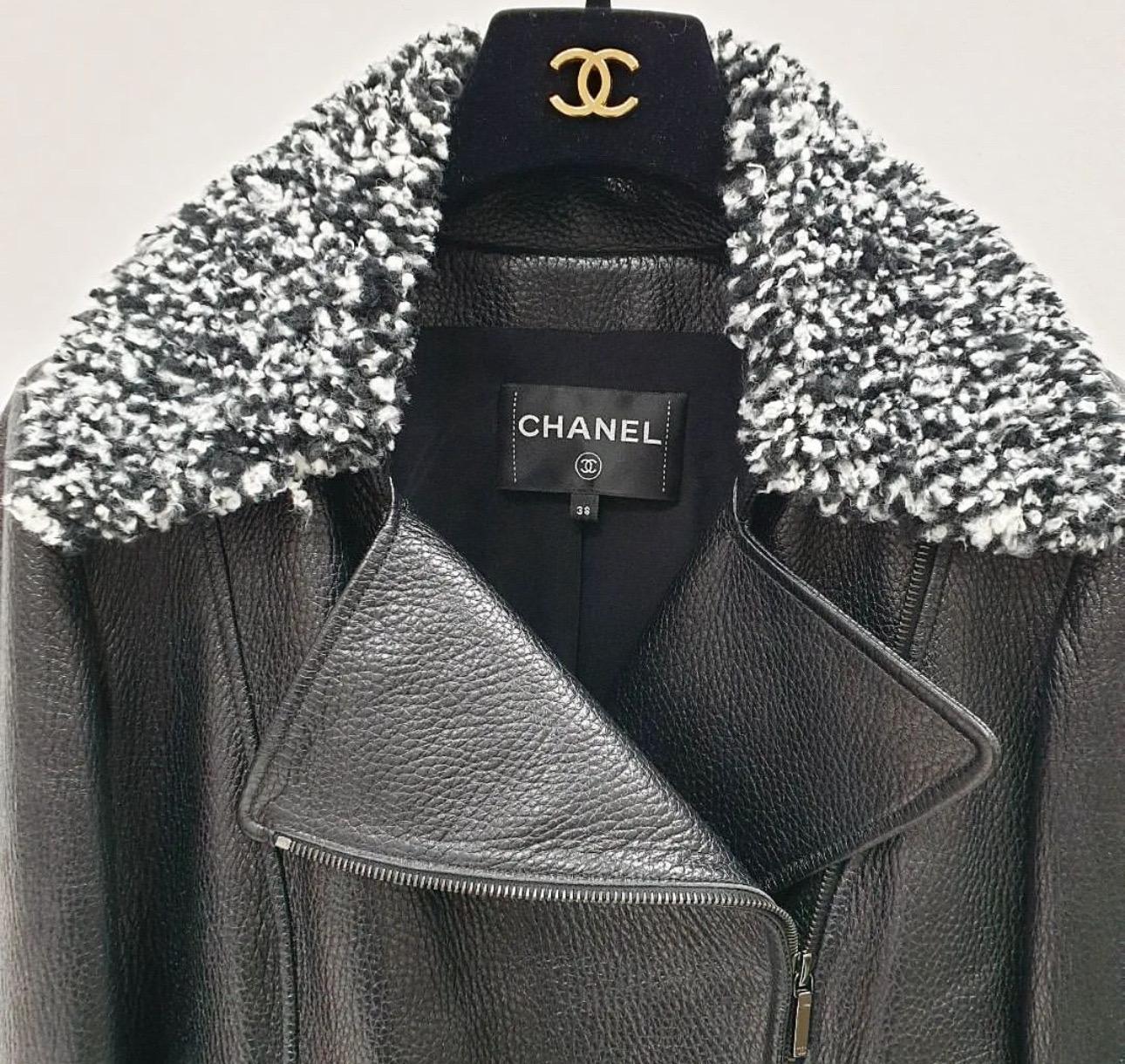 Chanel Deer Leather Tweed Collar Jacket For Sale 1