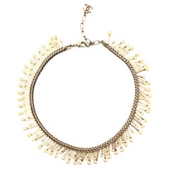 Chanel Delicate Pearl Collar Silver Link Necklace Chanel Delicate Pearl Collar Silver Link Necklace