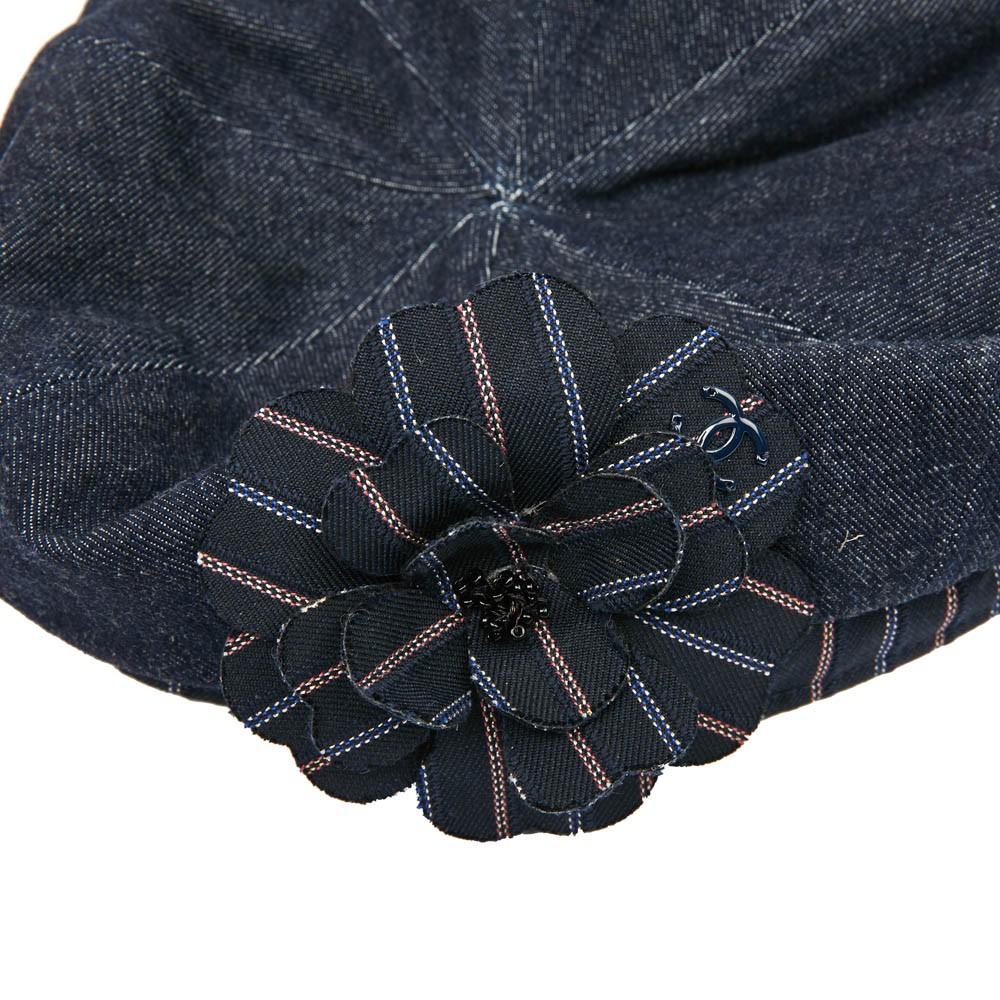 Black CHANEL Denim and Striped Camellia Beret Size 57 FR