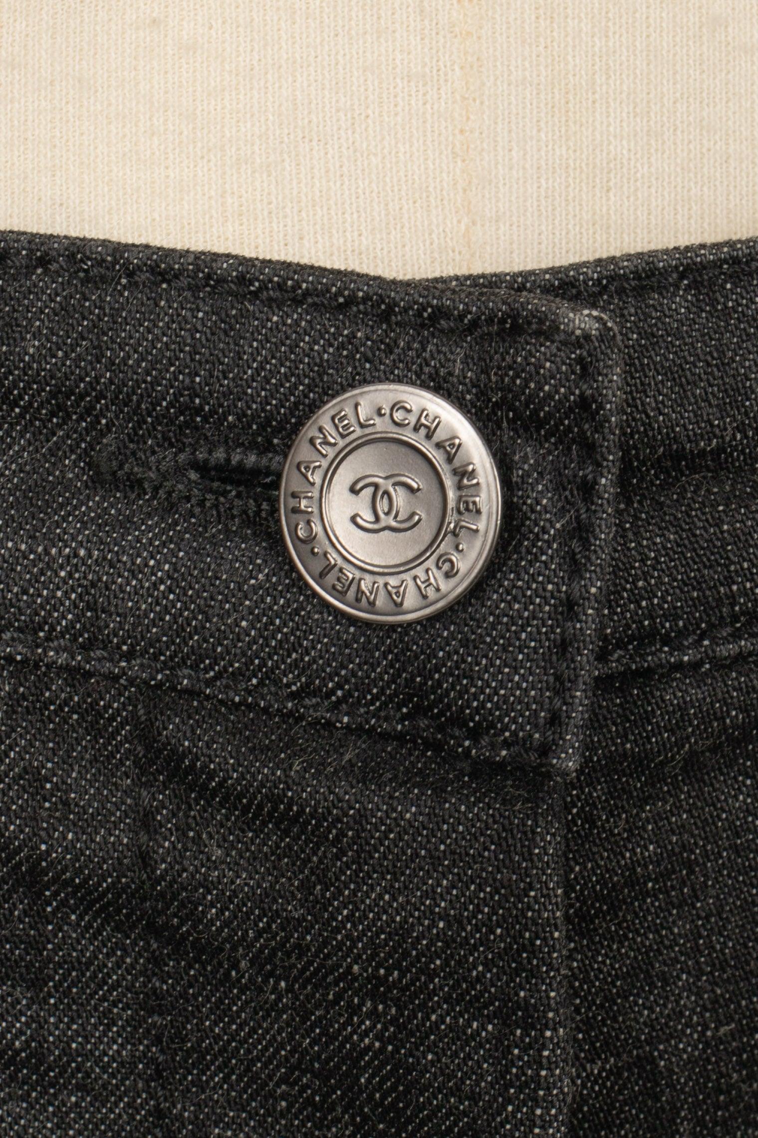 Chanel Denim Black Cotton Denim Trousers, 2003 For Sale 5