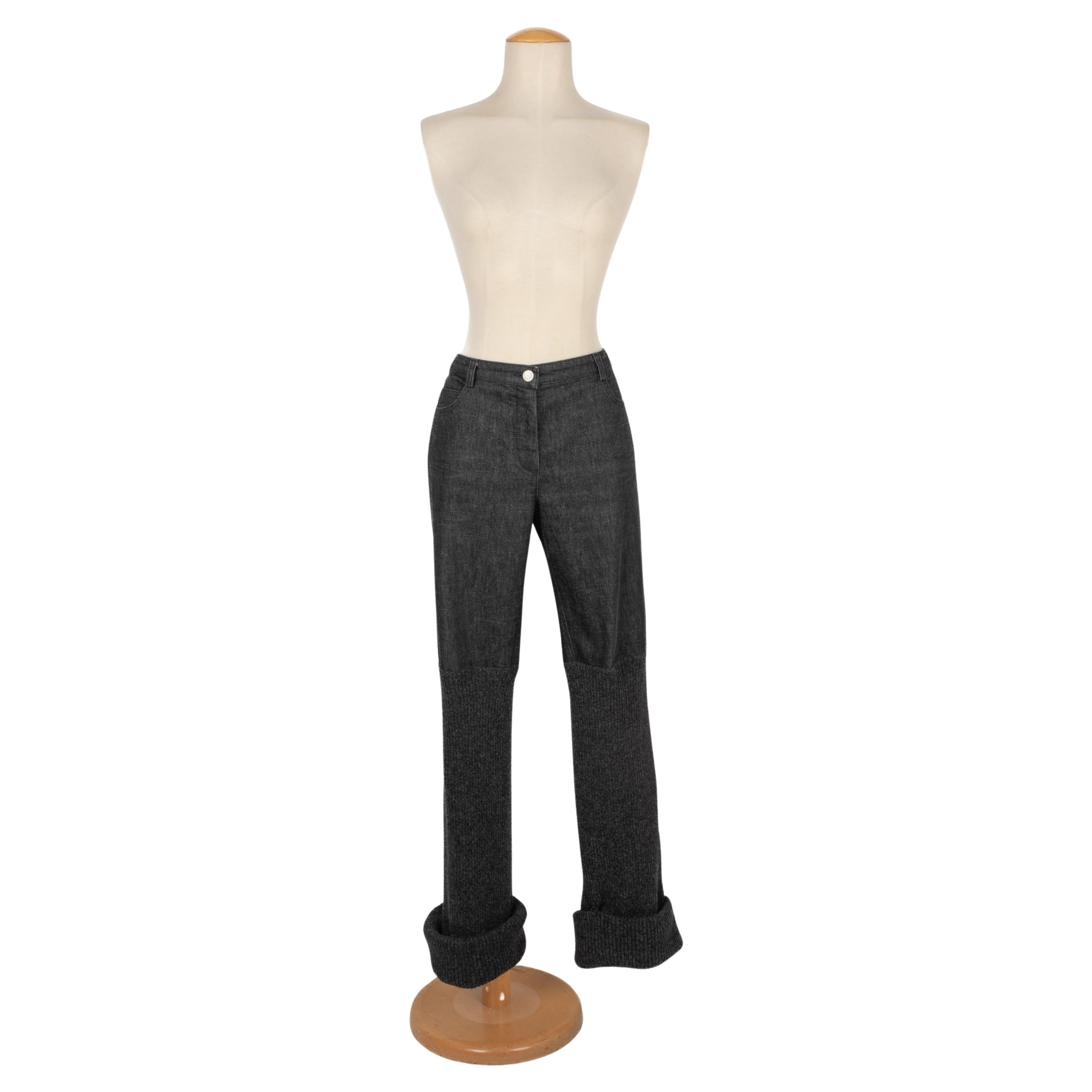 Chanel Denim Black Cotton Denim Trousers, 2003 For Sale