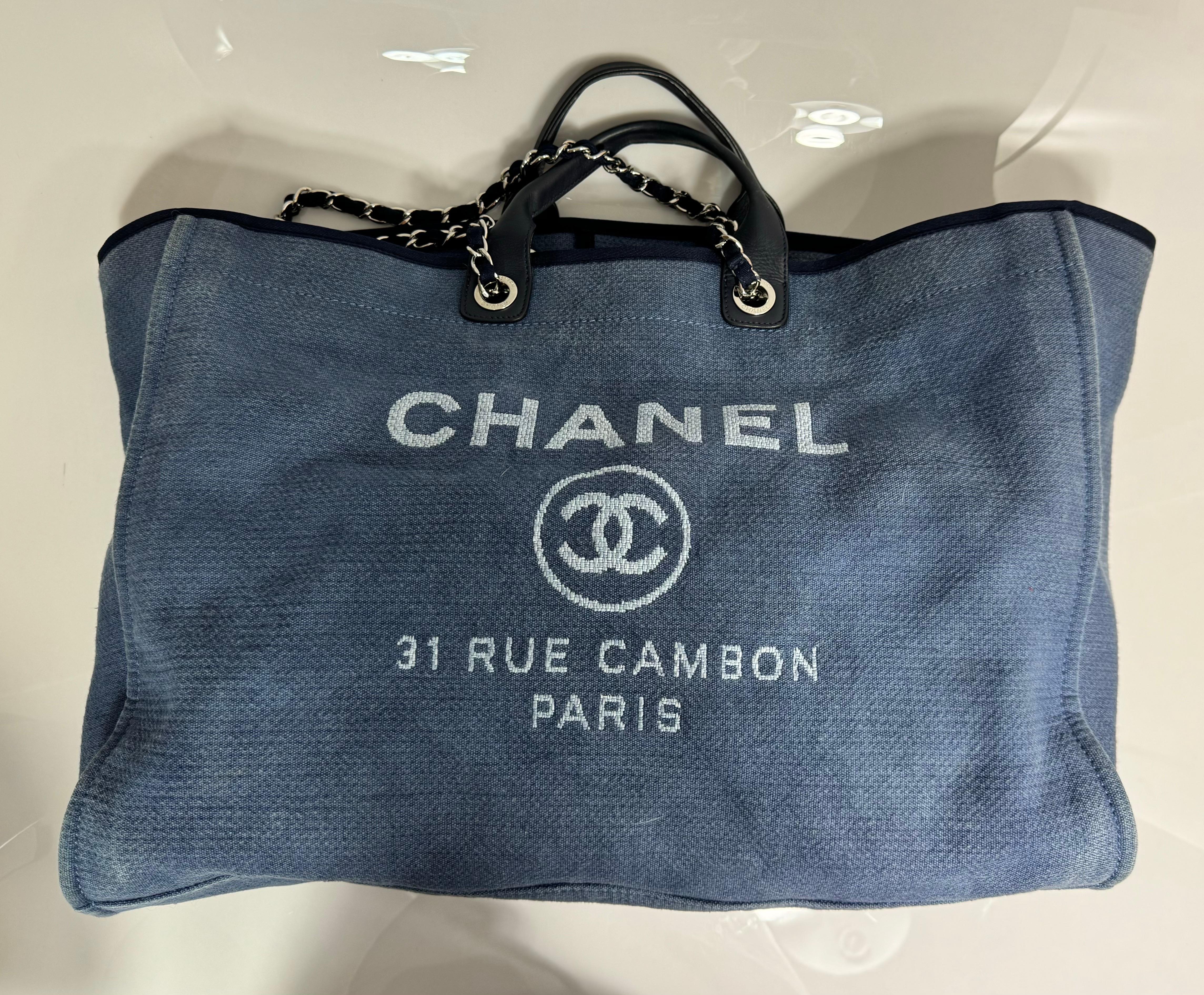 Chanel Denim Blue XL Deauville Tote - Circa 2012 In Excellent Condition For Sale In West Palm Beach, FL