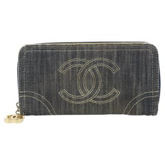 Vintage Chanel Denim CC Zip Around Wallet Zippy Continental Long 105c727