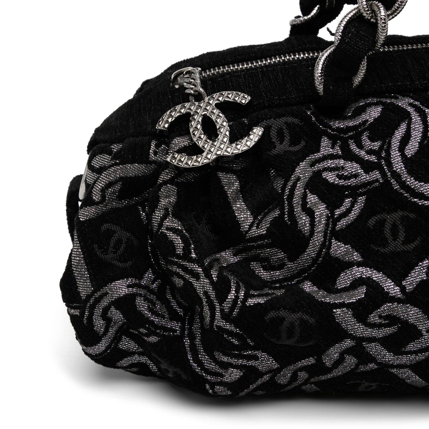 Black Chanel Denim Chain Bowler Bag For Sale