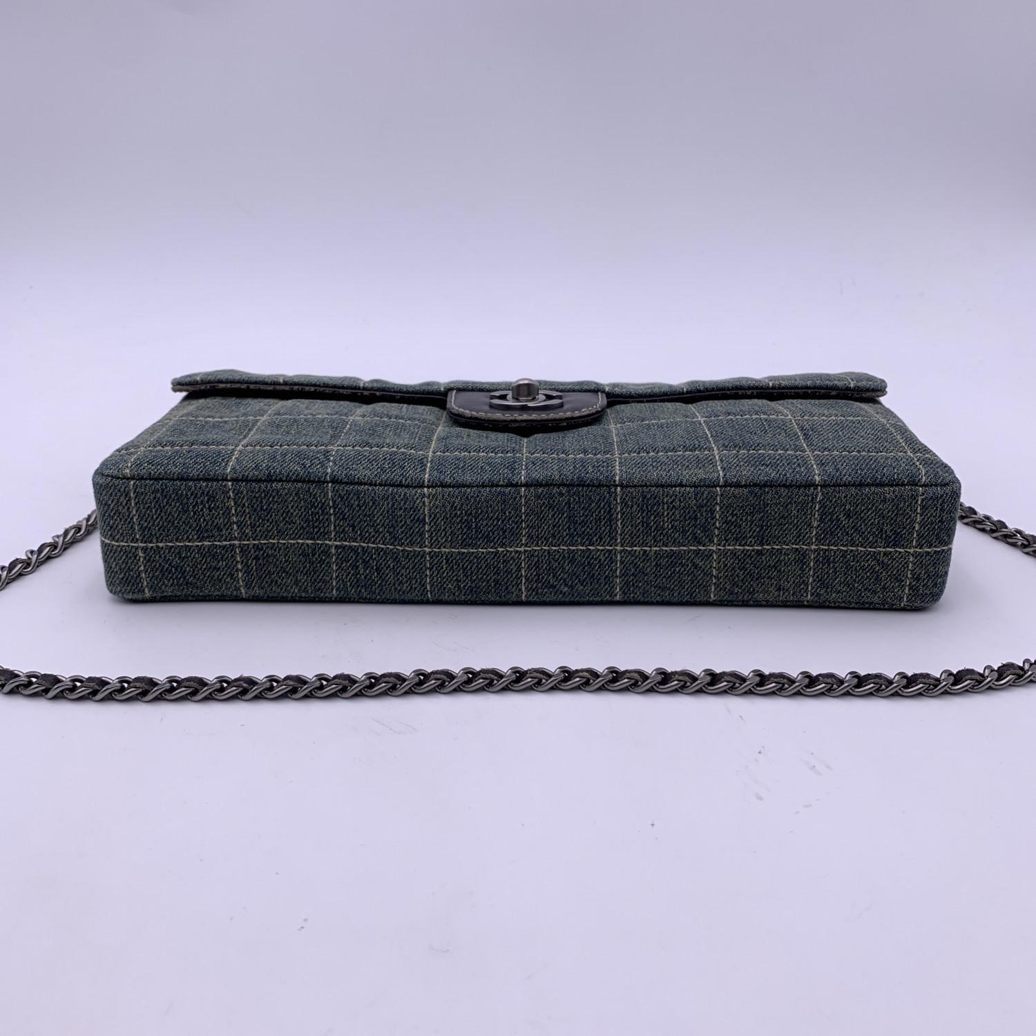 Chanel Denim Chocolate Bar Quilting East West Shoulder Bag Clutch 1